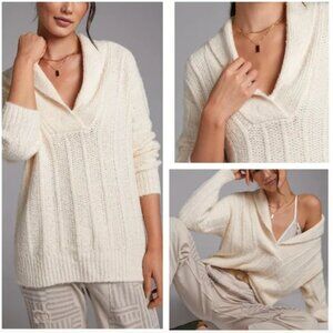 Anthropologie Pilcro V-neck cream cable knit sweater size S